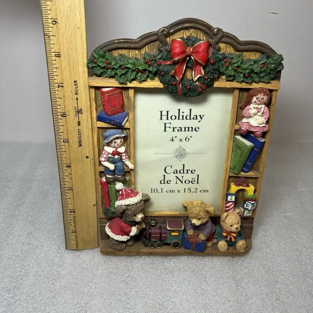 Vnt Raggedy Ann Christmas Holiday Tradition Photo Frame Bears Resin 4x6 Photo